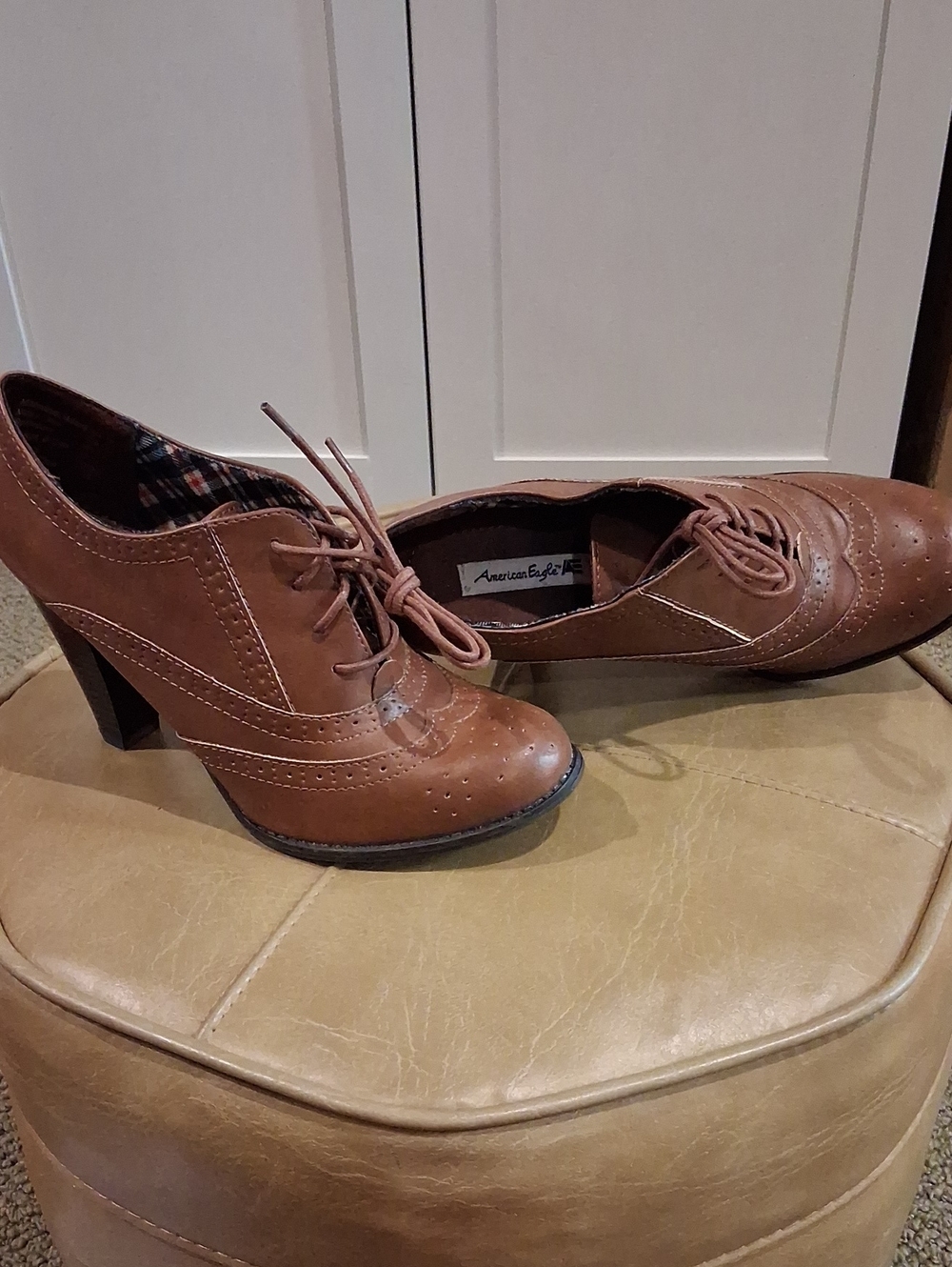 American Eagle Outfitters Cognac Brown Lace-Up Brogue Heels